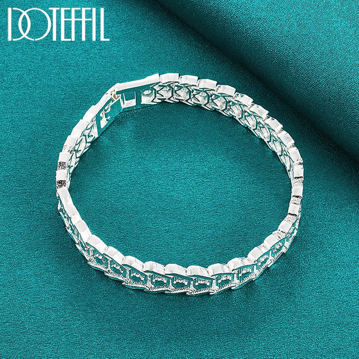 Add Timeless Elegance with DOTEFFIL 925 Sterling Silver Watchband Network Heart Bracelet Chain