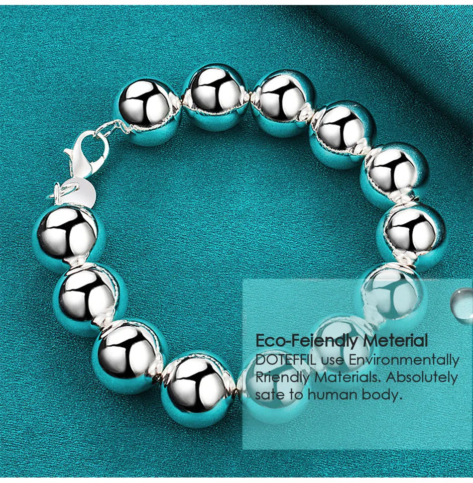 DOTEFFIL 925 Sterling Silver 14mm Round Hollow Bead Ball Chain Bracelet For Women Man Charm Wedding Engagement Jewelry