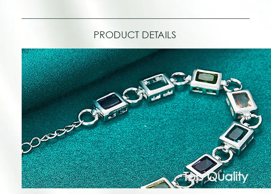 925 Sterling Silver Square inlaid With Multi-color AAA Zircon Bracelet Chain