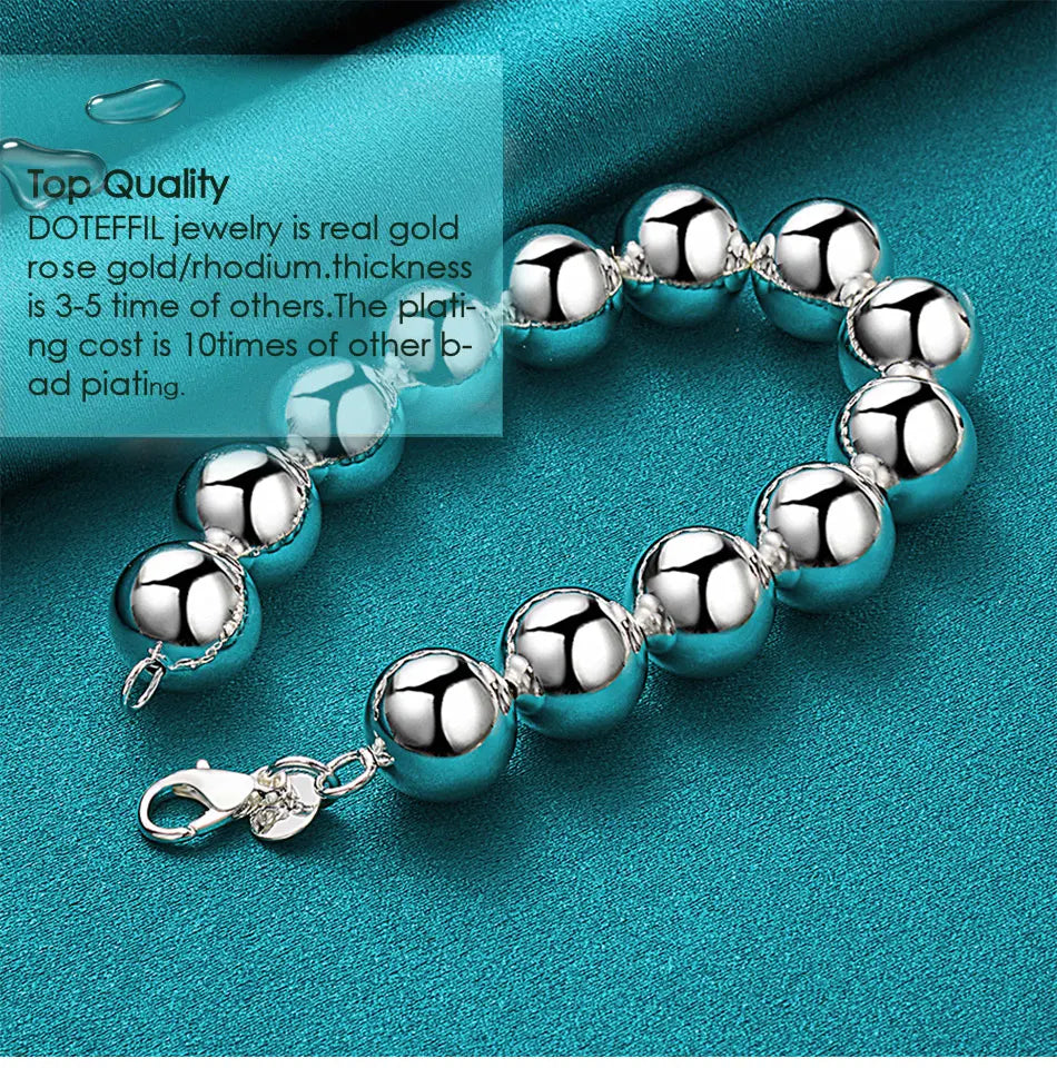 DOTEFFIL 925 Sterling Silver 14mm Round Hollow Bead Ball Chain Bracelet For Women Man Charm Wedding Engagement Jewelry