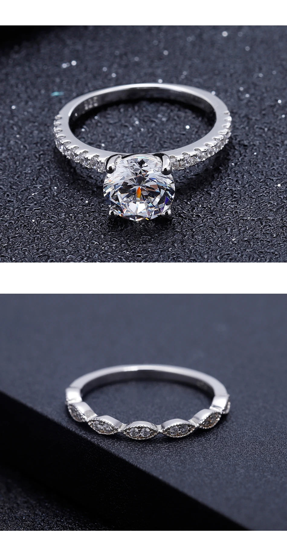 GEM'S BALLET Real 925 Silver Round Accented Art 3 Band Set Moissanite Promise Ring For Women Wedding Jewelry 2.0Ct 8mm EF Color