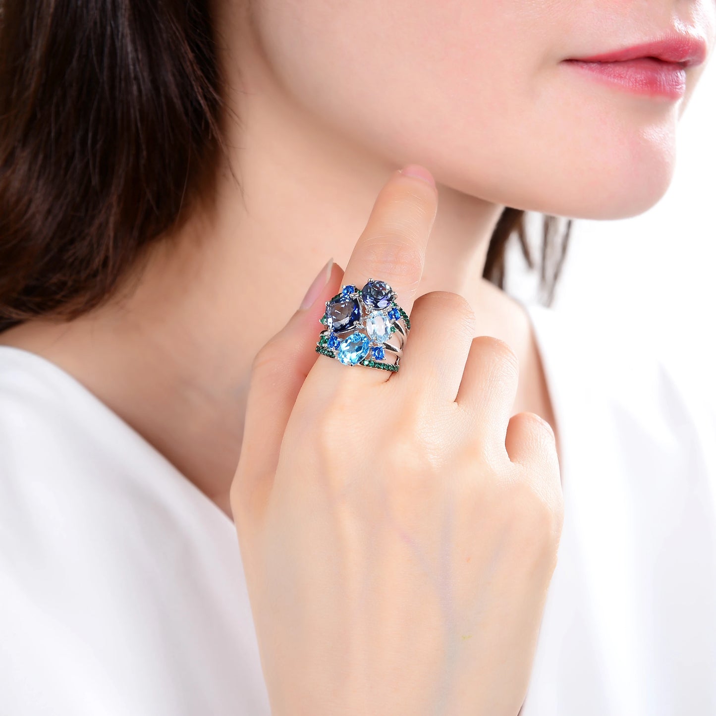 GEM'S BALLET Natural Mystic Quartz Topaz Statement Ring