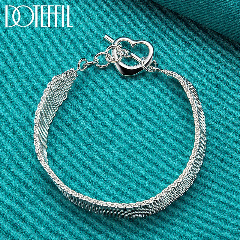 925 Sterling Silver Watchband Network Heart Bracelet Chain