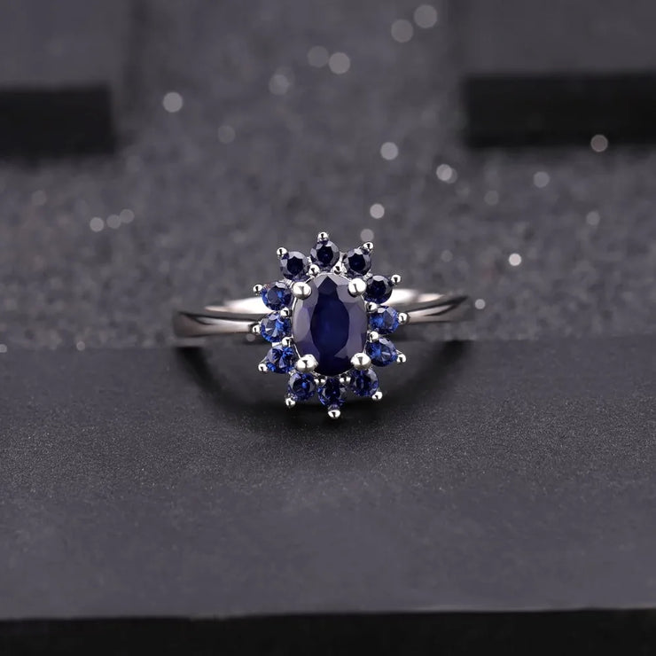 Gem's Ballet 1.89Ct Blue Sapphire Flower Ring – Vintage Elegance