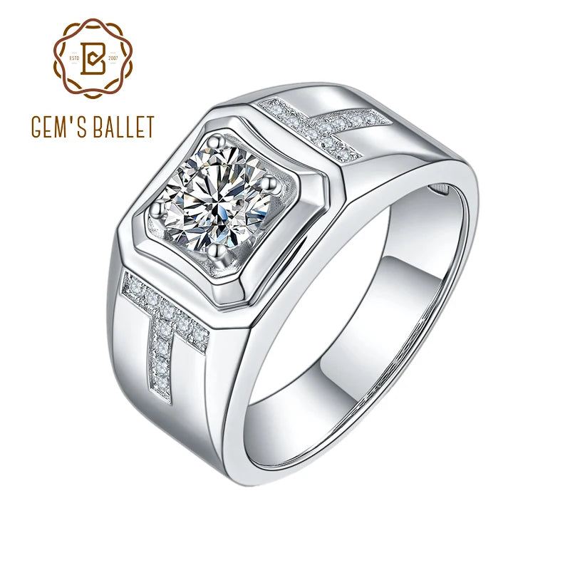 GEM'S BALLET Round Moissanite Father's Ring – Timeless Elegance for Him