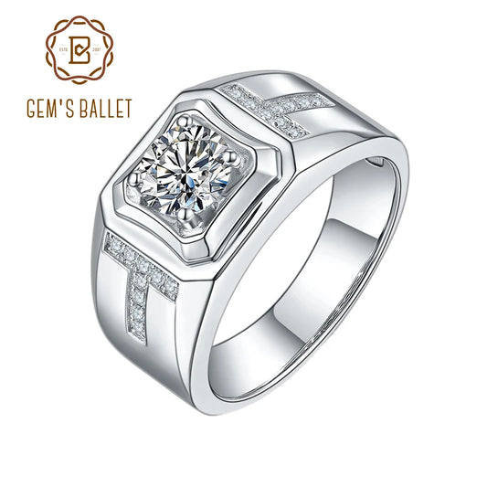 GEM'S BALLET Round Moissanite Father's Ring – Timeless Elegance for Him