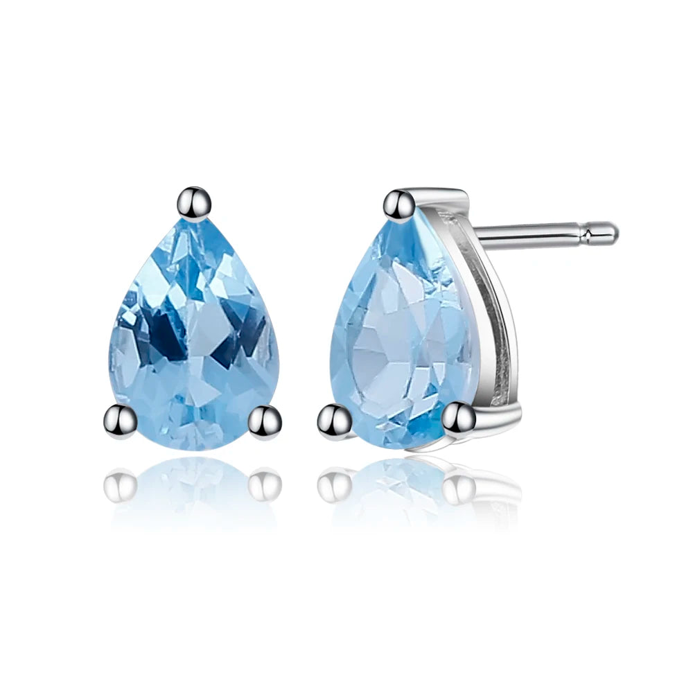 GEM'S BALLET Natural Swiss Blue Topaz Stud Earrings – Timeless Elegance