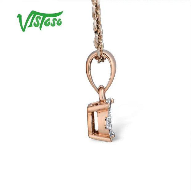 VISTOSO Gold Pendants For Women Authentic 14K 585 Rose Gold Sparkling Round Diamond Simple Elegant Wedding Band Fine Jewelry