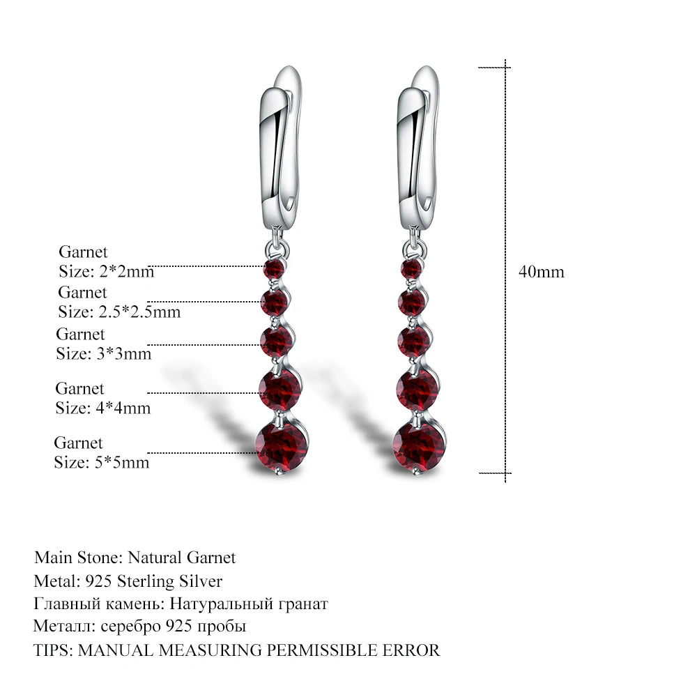 Natural Red Garnet Gemstone Drop Earrings Genuine Pure 925 Sterling Silver