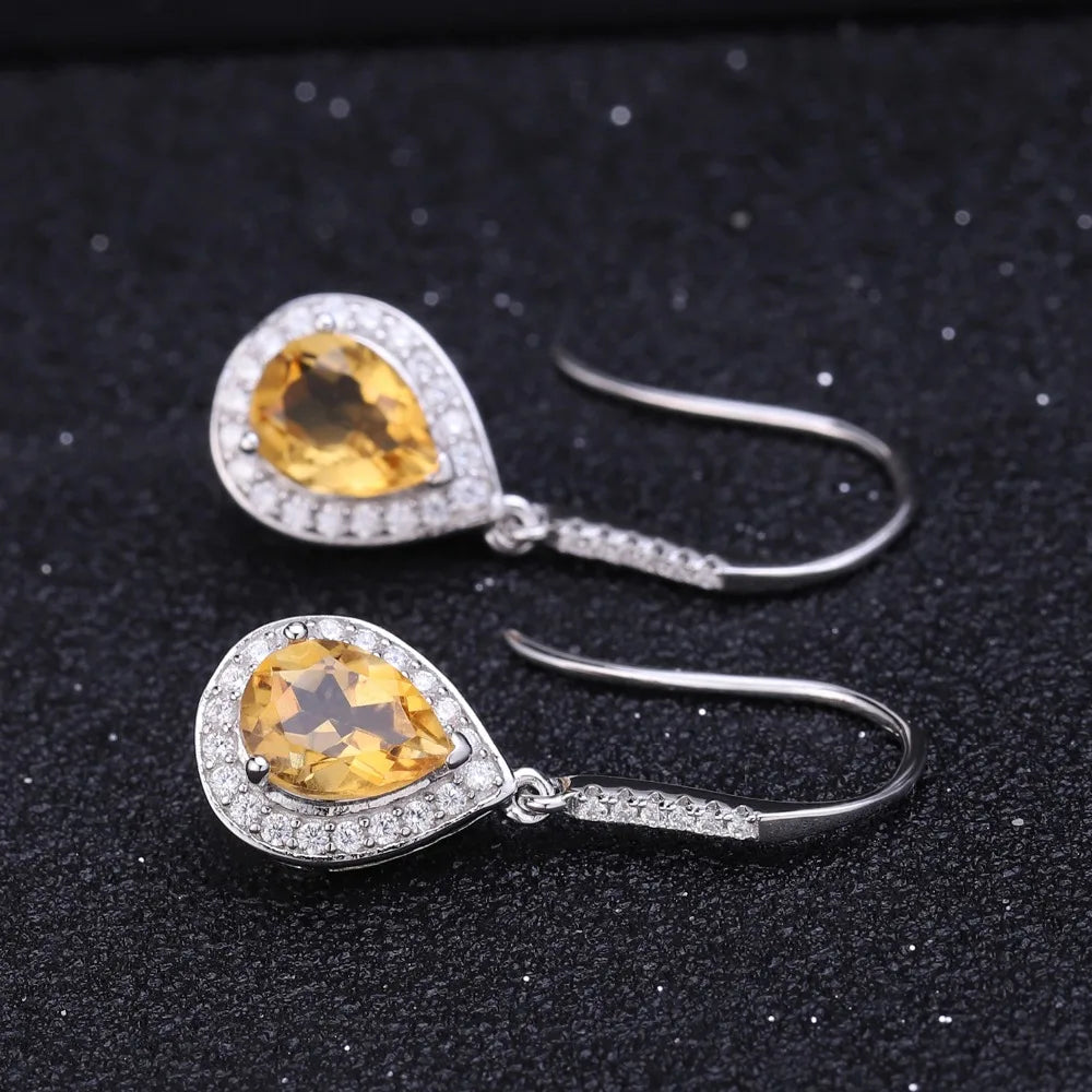 GEM'S BALLET 925 Sterling Silver Gemstone Water Drop Brincos 2.17Ct Natural Citrine Drop Earrings for Women Wedding Fine Jewelry