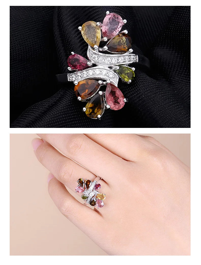 Gem's Ballet Natural Tourmaline 585 14K 10K 18K Gold 925 Silver Ring For Women Flower Wedding Engagement Jewelry Accessorie