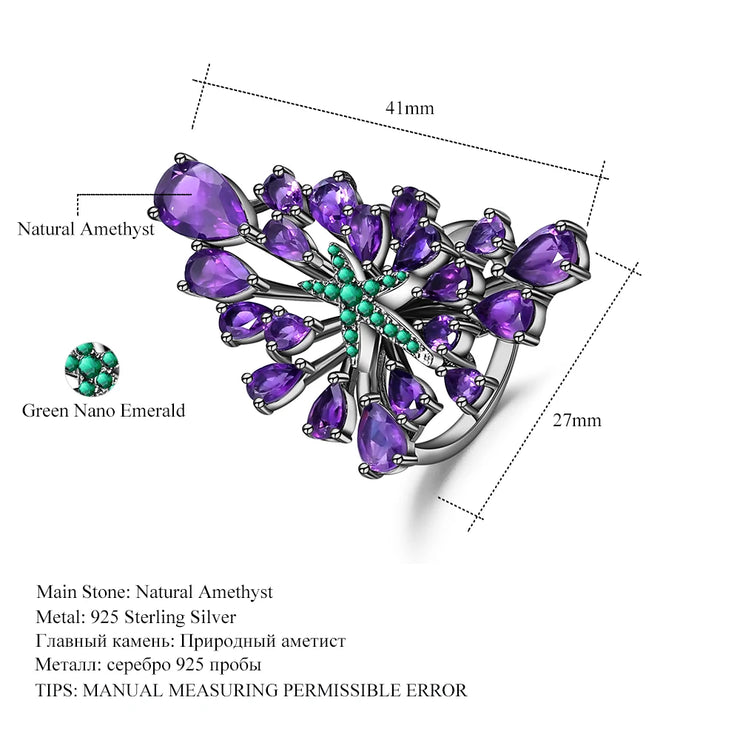 GEM'S BALLET 6.18Ct Amethyst Sterling Silver Ring – Vintage Gothic Elegance