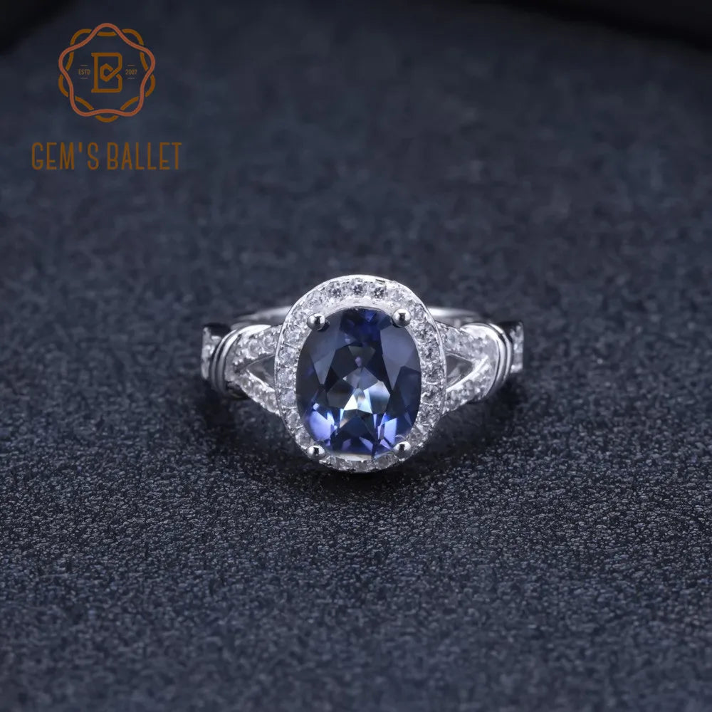 GEM'S BALLET Fashion Wedding 100% 925 Sterling Silver Ring 2.36Ct Natural Iolite Blue Mystic Quartz Ring for Women Fine Jewelry