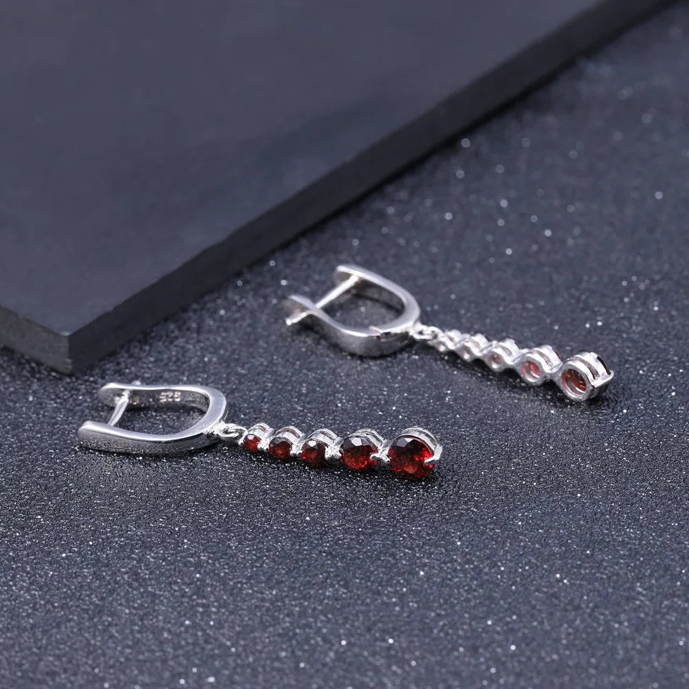 Natural Red Garnet Gemstone Drop Earrings Genuine Pure 925 Sterling Silver