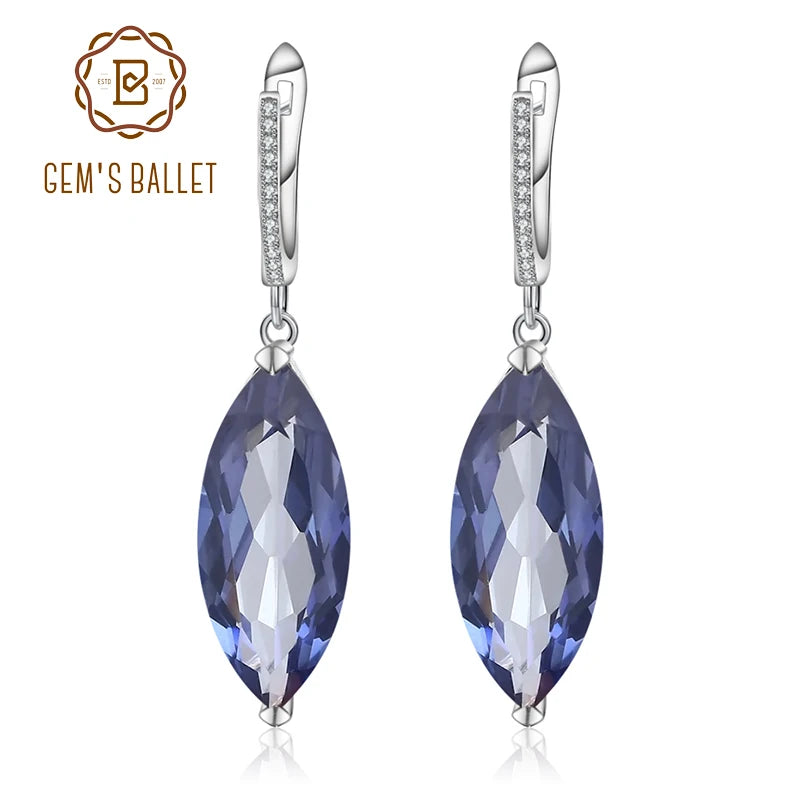 Gem's Ballet 22.9Ct Marquise Natural Iolite Blue Mystic Quartz Drop Earrings 925 Sterling Silver Earrings For Women Fine Jewelry