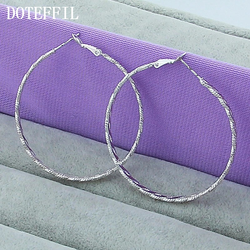 DOTEFFIL 925 Sterling Silver Big 50mm Hoop Earrings For Woman Wedding Engagement Party Fashion Charm Jewelry