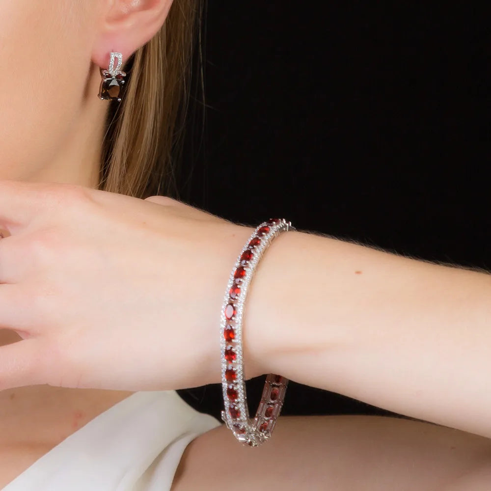 Gem's Ballet 925 Sterling Silver Bracelet 16.80Ct Natural Red Garnet Gemstone Bracelets & Bangles For Women Wedding Fine Jewelry