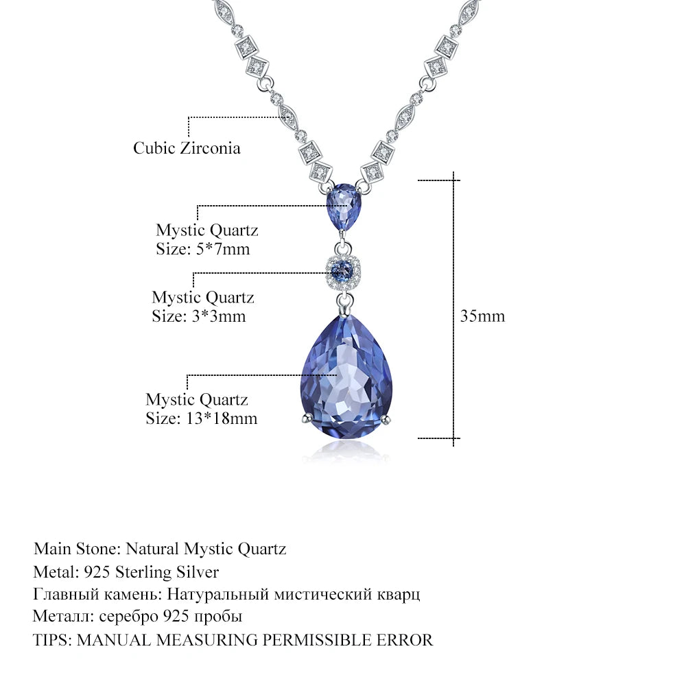 GEM'S BALLET 925 Sterling Silver Jewelry 10.68C Natural Iolite Blue Mystic Quartz Pendant Water Drop Necklace for Women Wedding