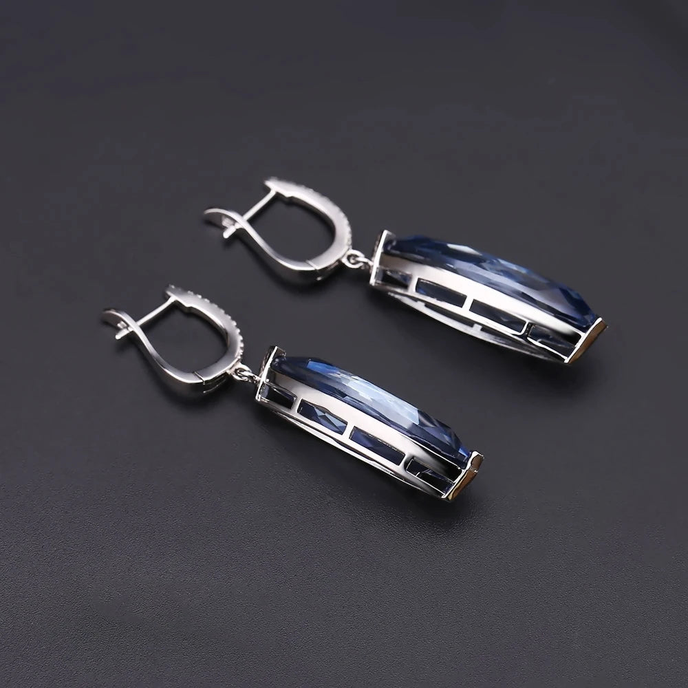 Marquise Natural Iolite Blue Mystic Quartz Drop Earrings 925 Sterling Silver