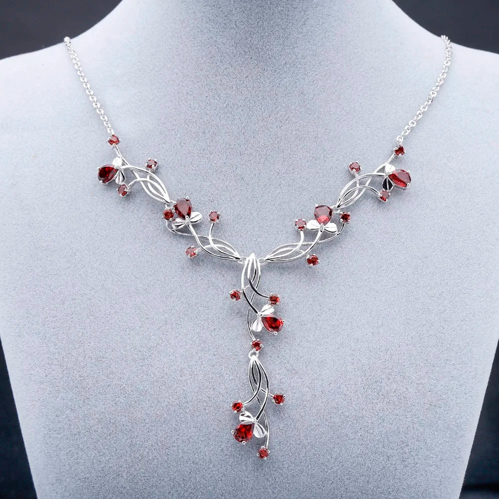 Gem's Ballet 8.08ct Natural Red Garnet Gemstone Necklaces For Women Wedding 925 Sterling Silver Romantic Necklace Fine Jewelry