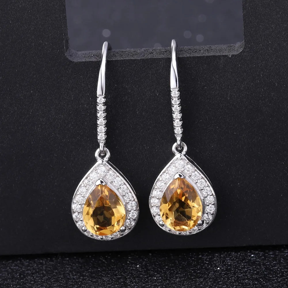 GEM'S BALLET 925 Sterling Silver Gemstone Water Drop Brincos 2.17Ct Natural Citrine Drop Earrings for Women Wedding Fine Jewelry