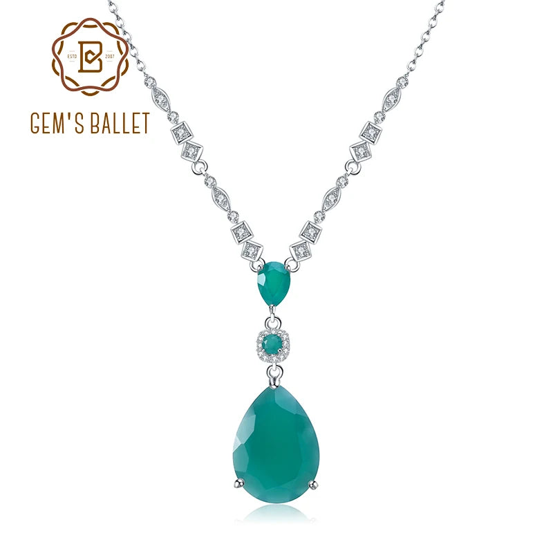 GEM'S BALLET 925 Sterling Silver Green Agate Pendant – Timeless Elegance