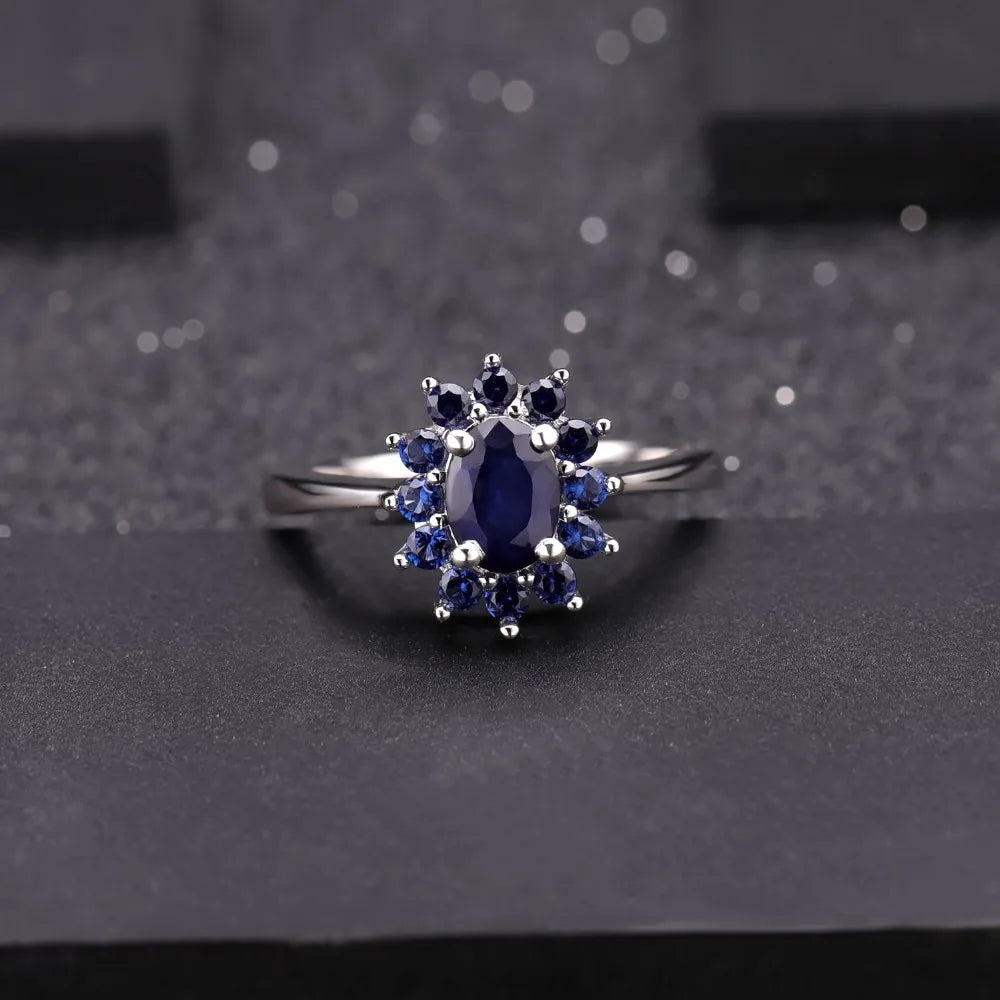 Natural Blue Sapphire 925 Silver Ring Gold