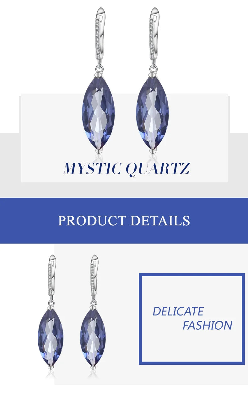 Marquise Natural Iolite Blue Mystic Quartz Drop Earrings 925 Sterling Silver