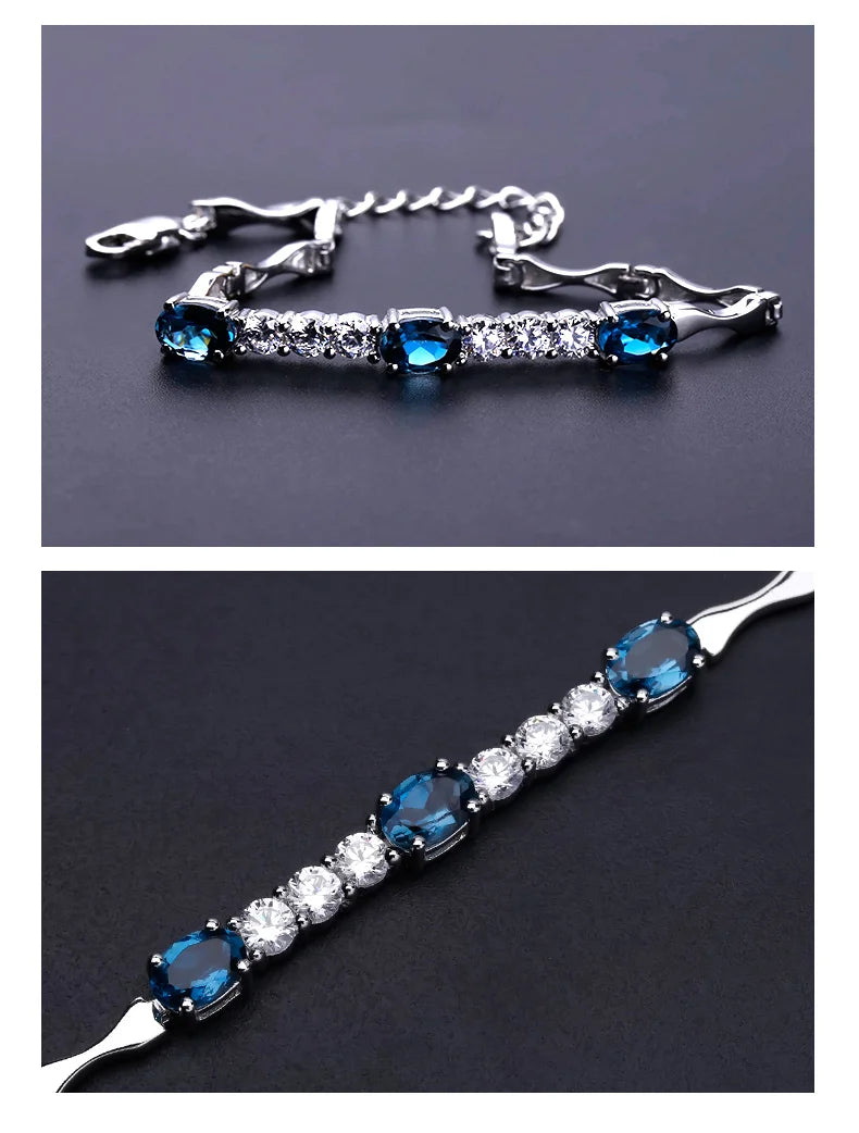 GEM'S BALLET Natural London Blue Topaz  Bracelet 925 Sterling Silver Gemstone Bracelets&bangles For Women Fine Jewelry