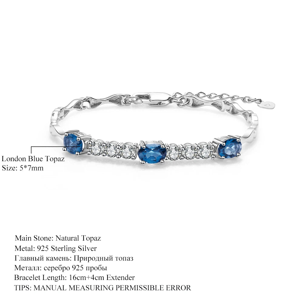 GEM'S BALLET Natural London Blue Topaz  Bracelet 925 Sterling Silver Gemstone Bracelets&bangles For Women Fine Jewelry