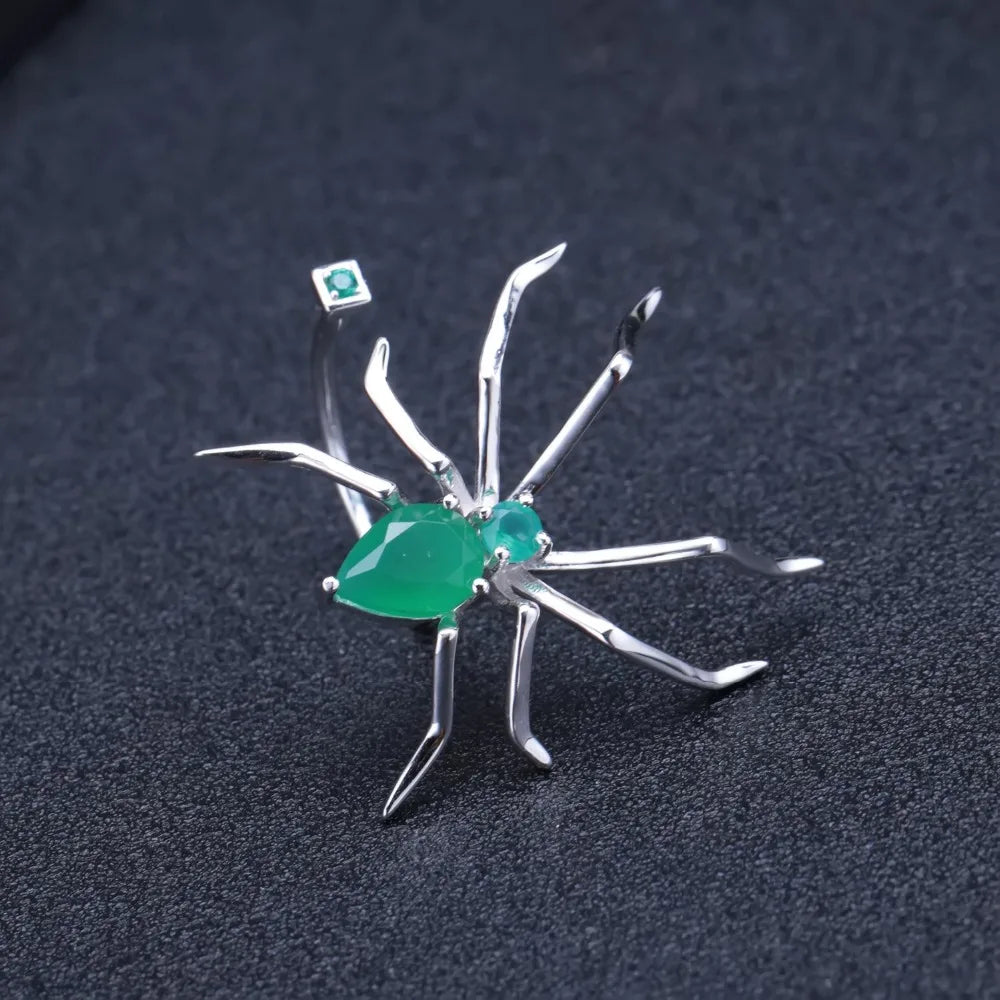 GEM'S BALLET Green Agate Spider Ring