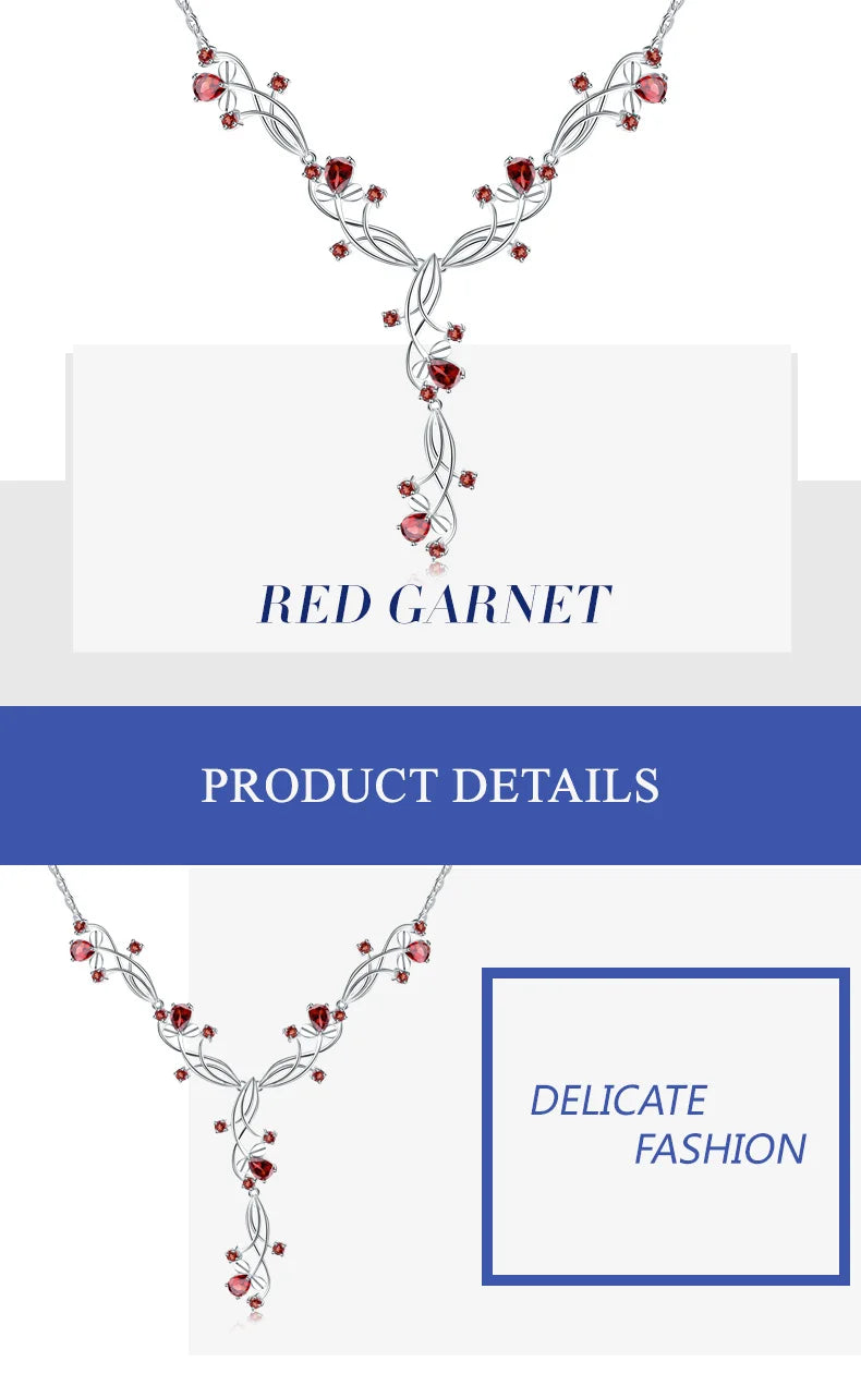 Gem's Ballet 8.08ct Natural Red Garnet Gemstone Necklaces For Women Wedding 925 Sterling Silver Romantic Necklace Fine Jewelry