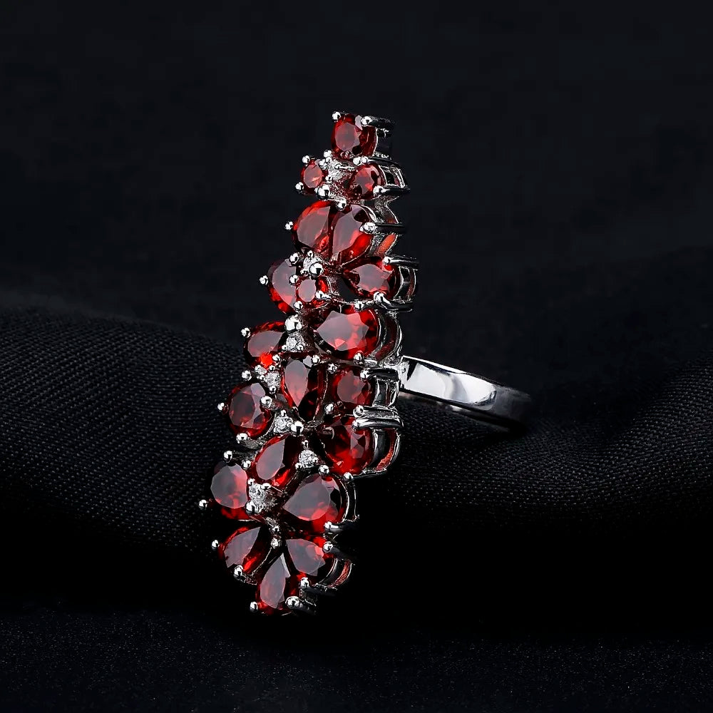 Natural Red Garnet Gemstone 925 Sterling Silver Cocktail Ring