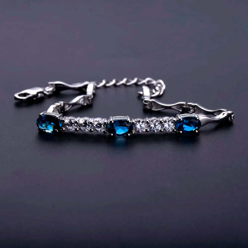 GEM'S BALLET Natural London Blue Topaz  Bracelet 925 Sterling Silver Gemstone Bracelets&bangles For Women Fine Jewelry