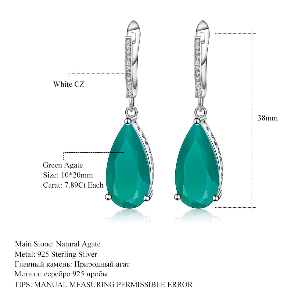 Gems Ballet 10.82ct 10x20mm Natural Green Agate Drop Earrings Fine Jewelry Solid 925 Sterling Silver Gorgeous Earrings For Women