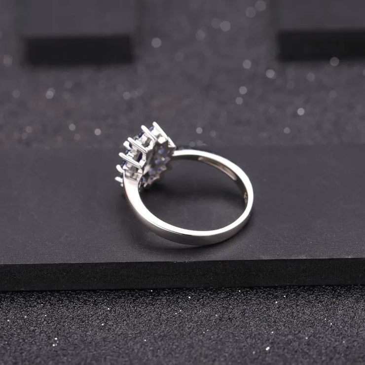 Gem's Ballet 1.89Ct Blue Sapphire Flower Ring – Vintage Elegance