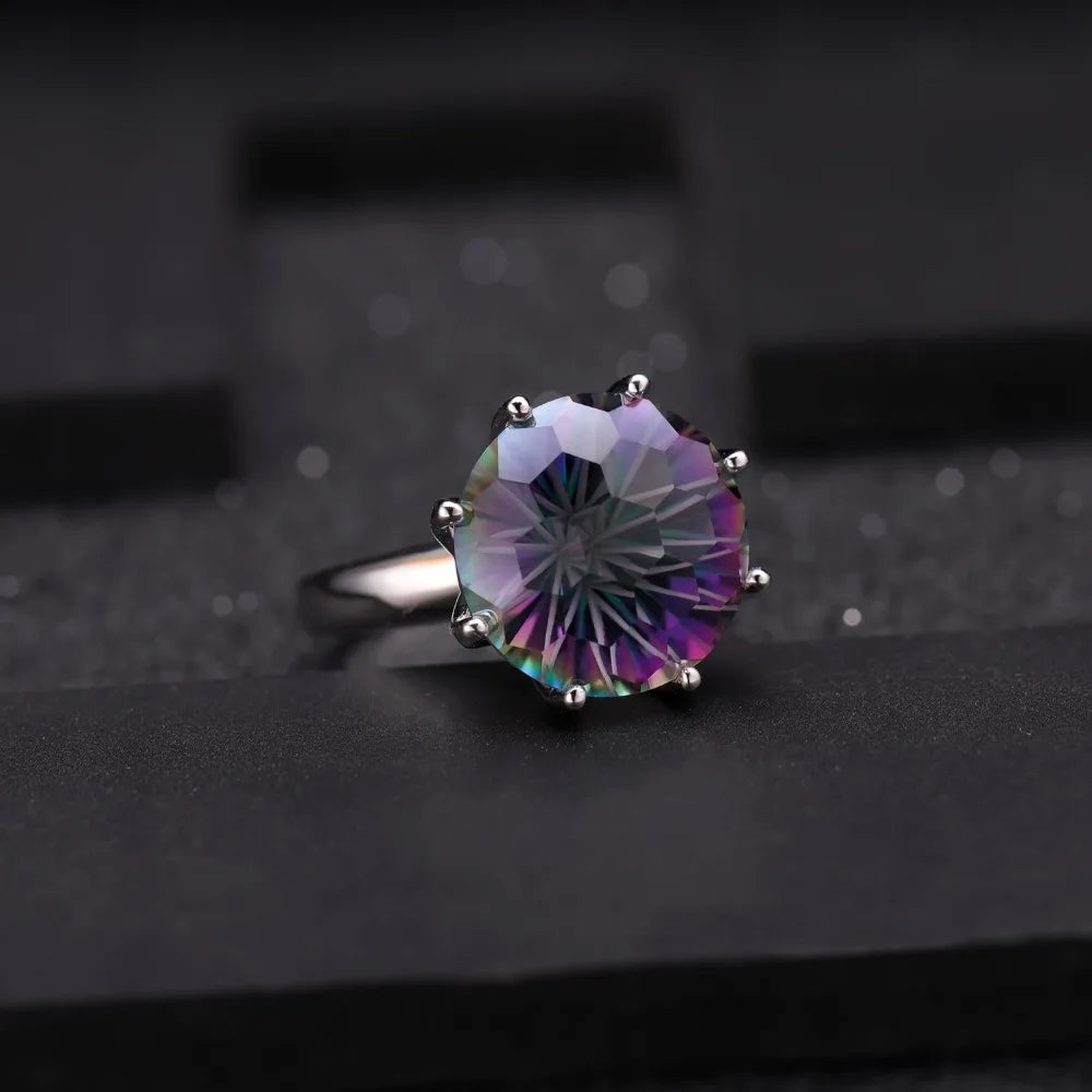 GEM'S BALLET Classic Natural Rainbow Mystic Quartz Ring 925 Sterling Silver For Women Wedding Engagement Rings Fine Jewelry