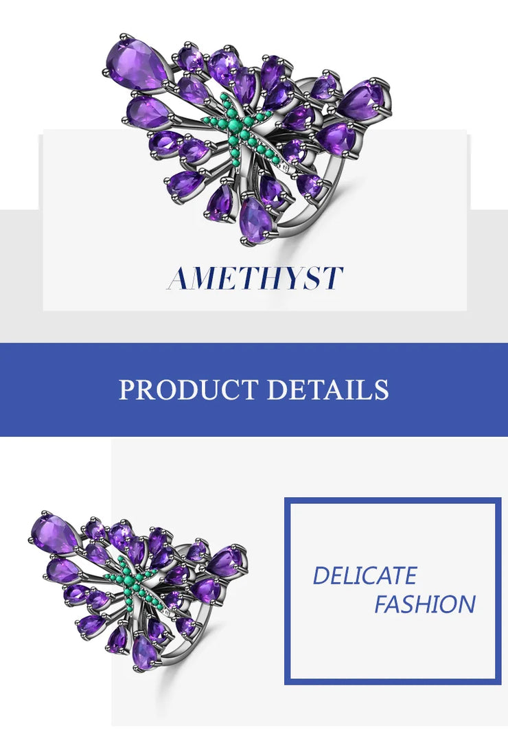 GEM'S BALLET 6.18Ct Amethyst Sterling Silver Ring – Vintage Gothic Elegance