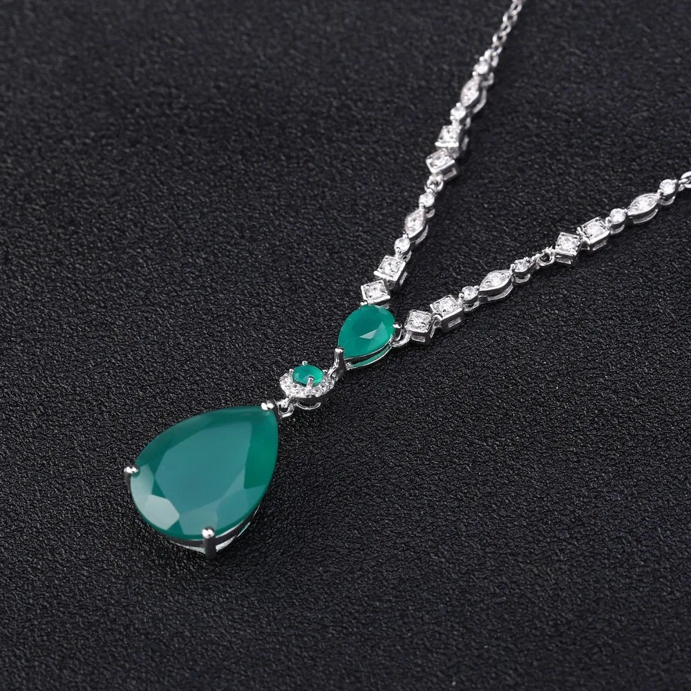 GEM'S BALLET 925 Sterling Silver Green Agate Pendant – Timeless Elegance