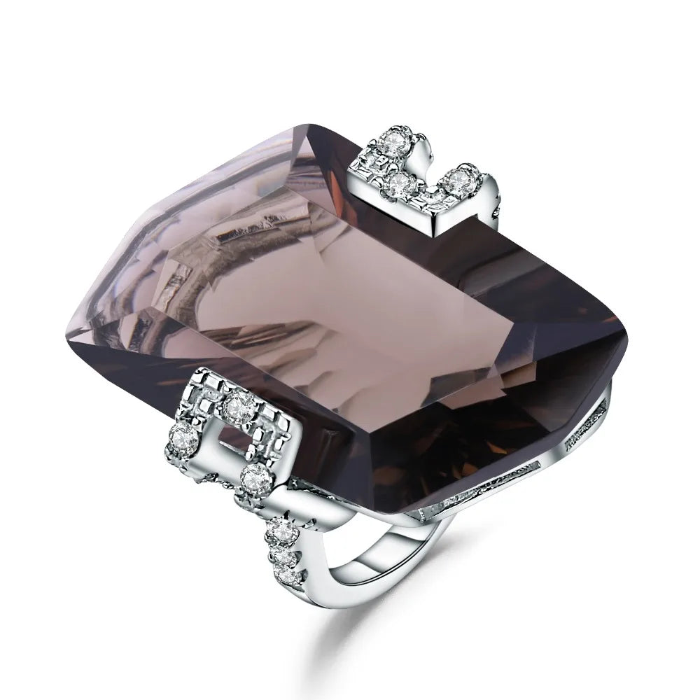 GEM'S BALLET Luxury 925 Sterling Silver Vintage Cocktail Ring – Smoky Quartz Elegance