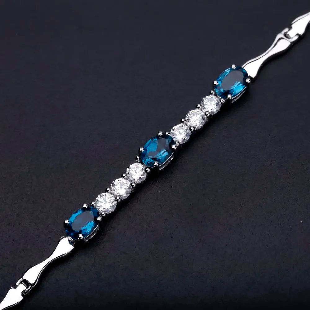 GEM'S BALLET Natural London Blue Topaz  Bracelet 925 Sterling Silver Gemstone Bracelets&bangles For Women Fine Jewelry