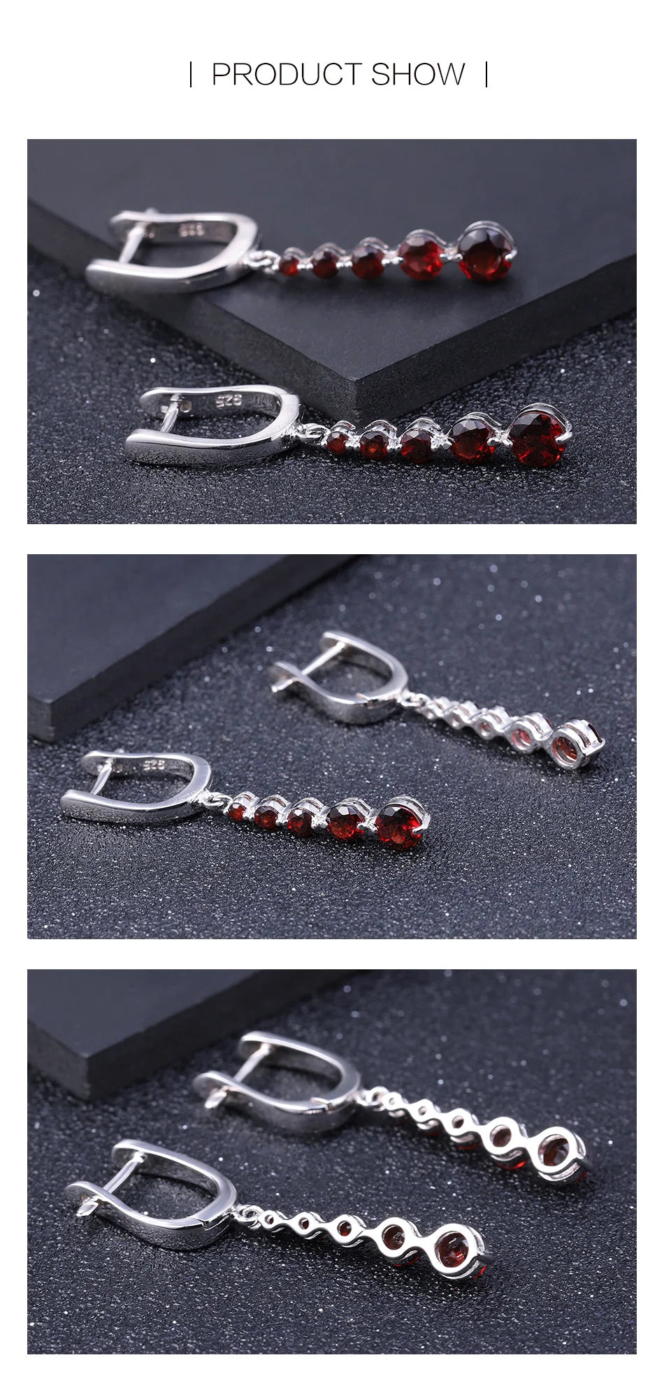 Natural Red Garnet Gemstone Drop Earrings Genuine Pure 925 Sterling Silver