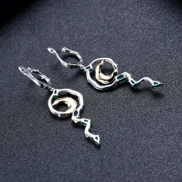 GEM'S BALLET 100% 925 Sterling Silver Natural Green Agate Earrings Ring Set Vintage Gemstone Fine Jewelry For Women Party