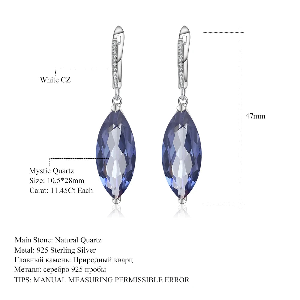 Marquise Natural Iolite Blue Mystic Quartz Drop Earrings 925 Sterling Silver