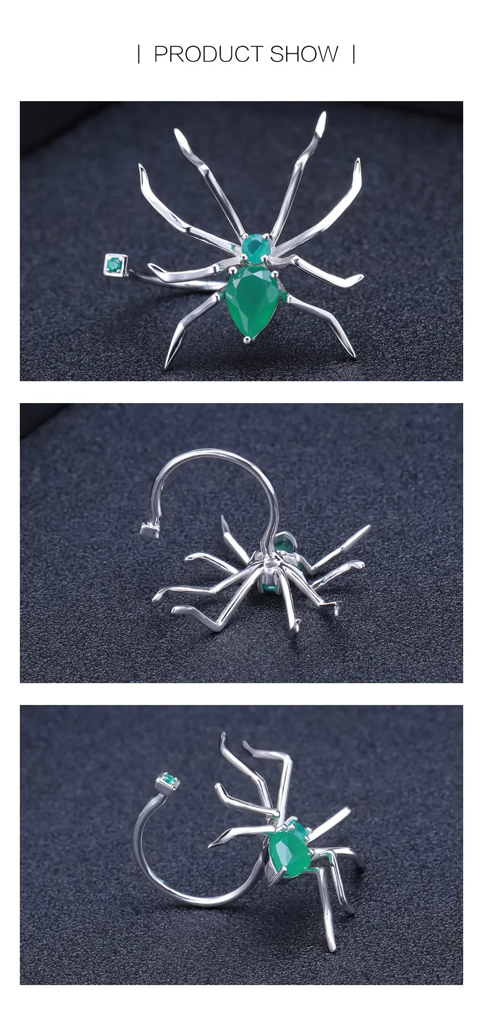 GEM'S BALLET Natural Green Agate Gemstone Spider Rings for Women Pure 925 Sterling Silver Trendy Party Ring Fine Jewelry Gift