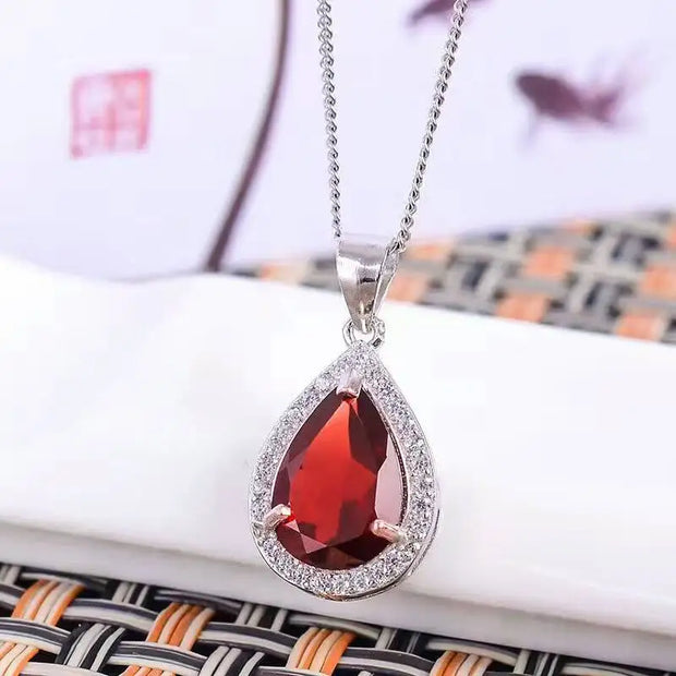 Classic Silver Garnet Drop Pendant – Timeless Beauty in 925 Sterling Silver