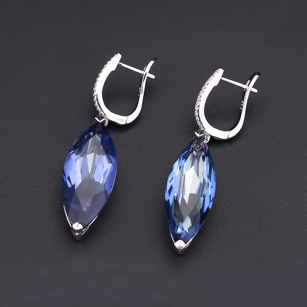 Marquise Natural Iolite Blue Mystic Quartz Drop Earrings 925 Sterling Silver