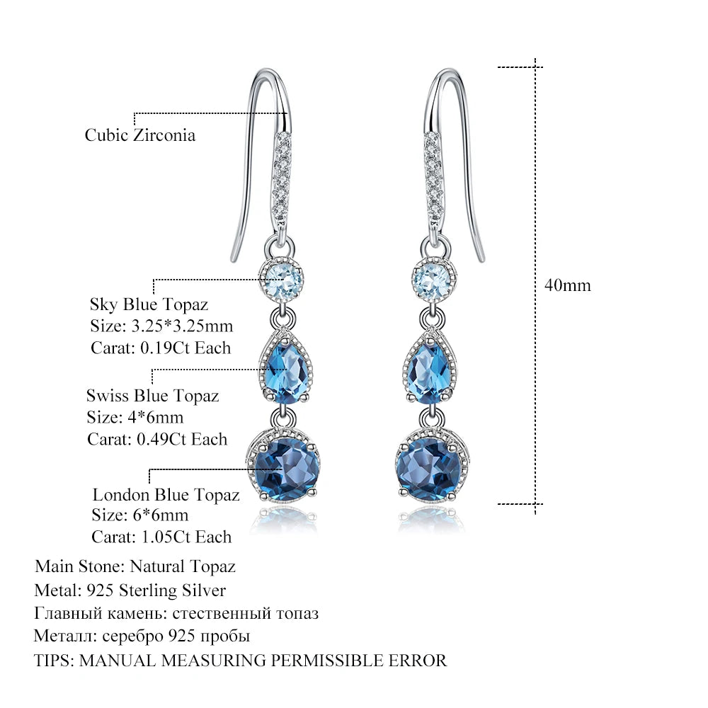 GEM'S BALLET Natural London Blue Topaz Dangle Earrings Gemstone Jewelry 925 Sterling Silver Elegant Earrings for Women Wedding