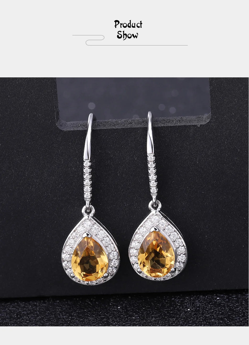 GEM'S BALLET 925 Sterling Silver Gemstone Water Drop Brincos 2.17Ct Natural Citrine Drop Earrings for Women Wedding Fine Jewelry