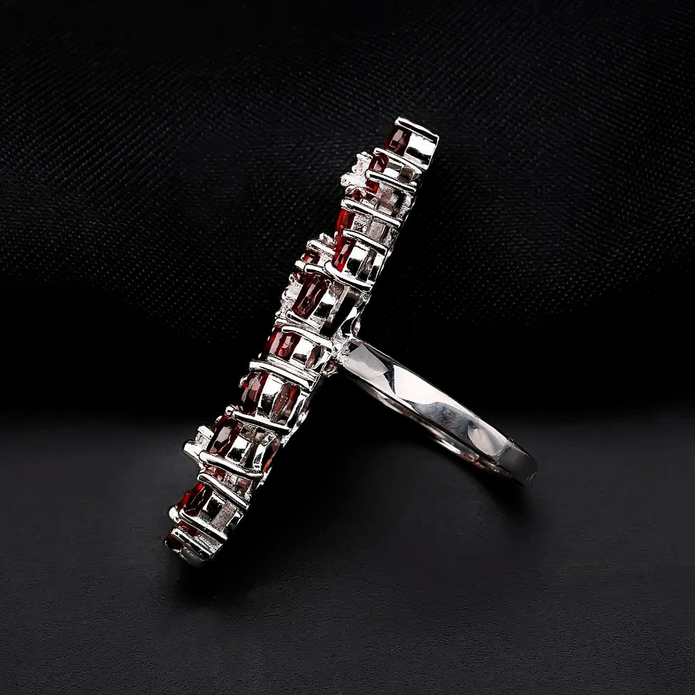 Natural Red Garnet Gemstone 925 Sterling Silver Cocktail Ring